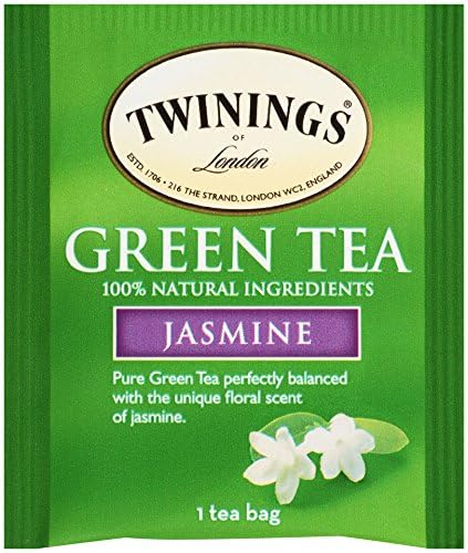 Twinings Green Tea - Fragrant Jasmine Flavor, Individually Wrapped, 20 Teabags for Hot or Iced Enjoyment