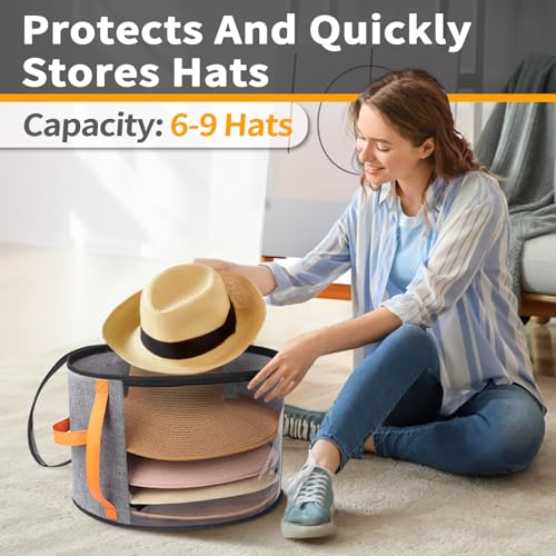 kushon Grey Oversized Clear Hat Storage Box for 6-9 Hats