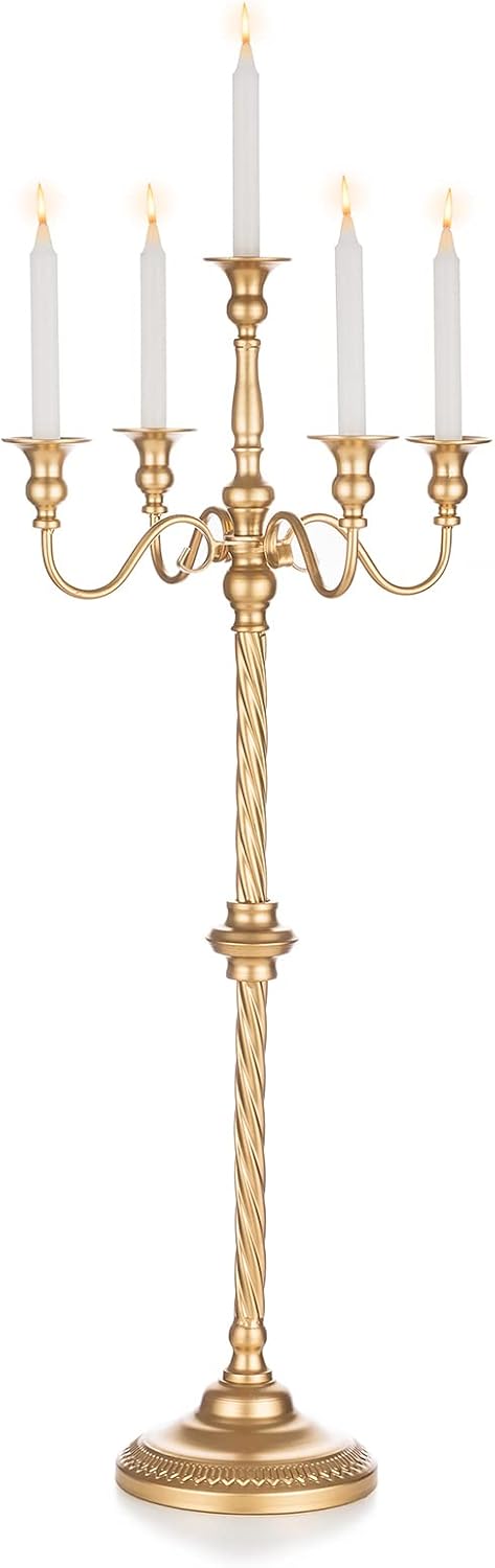 Sziqiqi Gold Floor Candelabra | Tall 5-Arm Candle Holder for Elegant Centerpieces