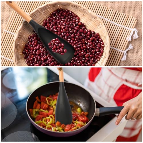 Silicone Cooking Spoon with Wooden Handle - Heat-Resistant Spatula