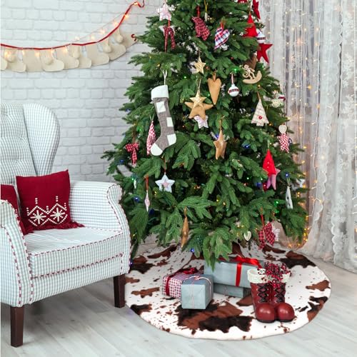 48-Inch Cow Stripe Faux Fur Christmas Tree Skirt - Elegant Decoration
