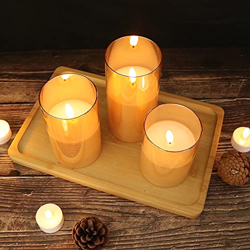 3-Pack Flameless Candle Set with Remote Control - Gold Glass, Real Wax, Timer