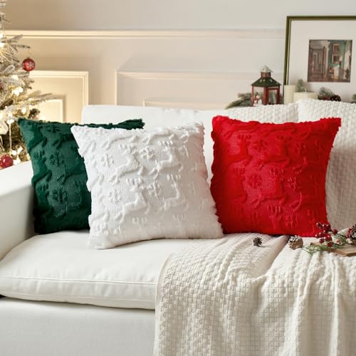 MIULEE Christmas Reindeer & Snowflake Throw Pillow Covers, 20x20 Set of 2