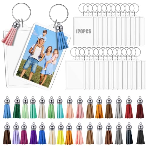 120 Sets 2x3 Inch Acrylic Photo Frame Keyrings with Tassel Charms - Classic Variation