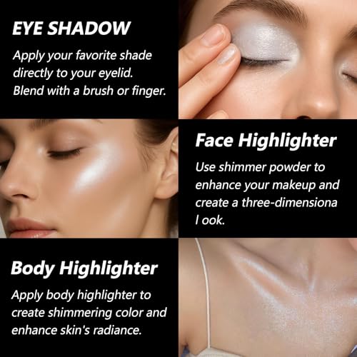 Jutqut Shimmer Eyeshadow Powder Long-Lasting Metallic Sparkle Eyeshadow 01