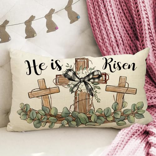 Fahrendom Easter Cross Pillow Cover 20x12 Inches Rectangular Decorative Throw Pillowcase