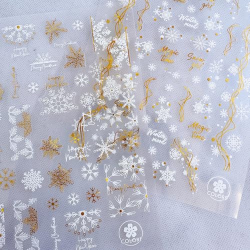 Christmas Snowflake Nail Stickers 3D Gold White Winter Decals