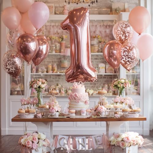 AULE 40 Inch Rose Gold Jumbo Number Balloon 1 | Birthday Party Decor