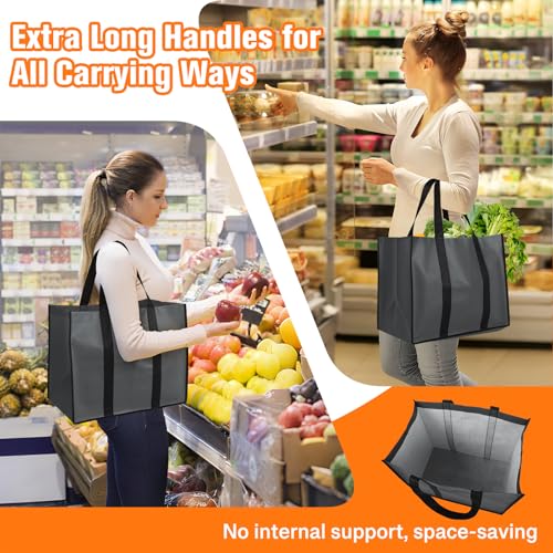 WISELIFE 35L Reusable Grocery Bags, Foldable, Gray, 3 Pack