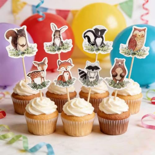 Woodland Animal Cake Toppers - 24pcs Baby Shower Decorations