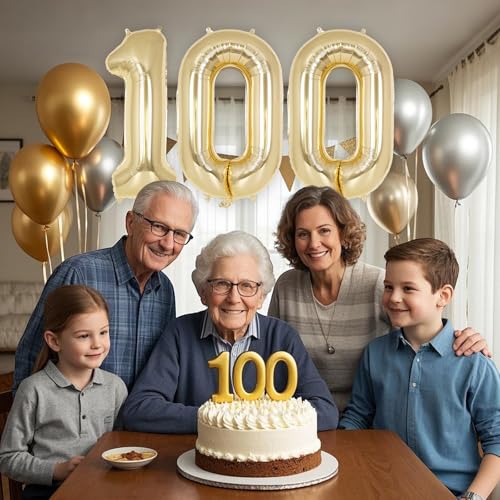 40 Inch Champagne Gold Number 100 Balloons - Giant Foil Mylar Party Decor
