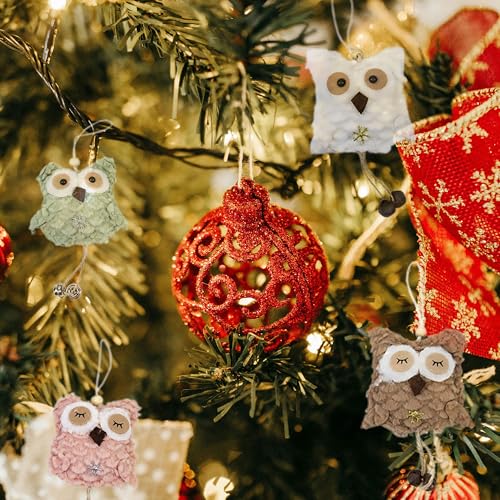 Berfutall Plush Owl Christmas Tree Ornaments 4-Pack Woodland Holiday Decor