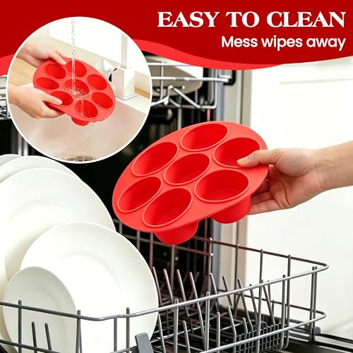 CAKETIME 7-Cup Silicone Muffin Pan for Air Fryer Oven, Nonstick Red