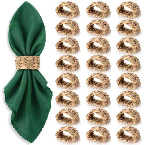 LemonRoad 24 Semicircle Woven Napkin Rings Farmhouse Rustic Boho Set