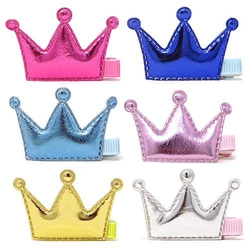 Honbay 12-Piece Glitter Crown Hair Clips Shiny PU Leather Hairpins for Girls