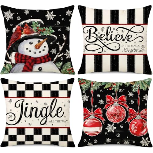NIGHTWISH Christmas Pillow Covers, 18x18 Set of 4, Winter Holiday Decor