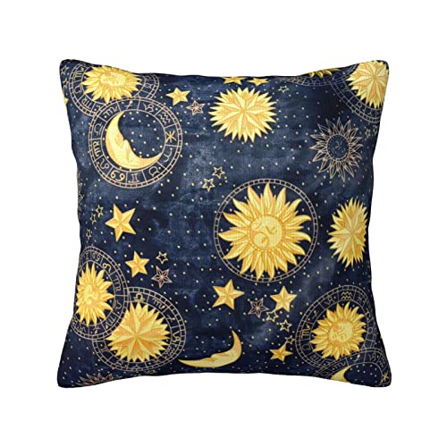 VARUN 18x18 Inch Golden Stars Moon Sun Throw Pillow Cover