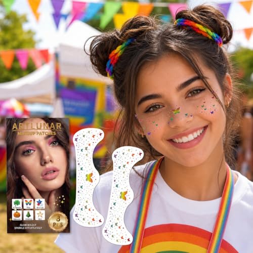 Artlunar 8Pcs Rainbow Butterfly Temporary Face Tattoos with Silver Glitter