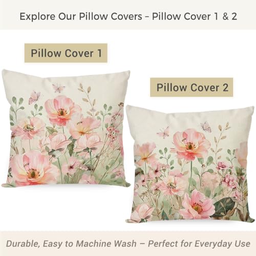 PANDICORN 18x18 Inch Pink Flower Throw Pillow Covers (Set of 2)