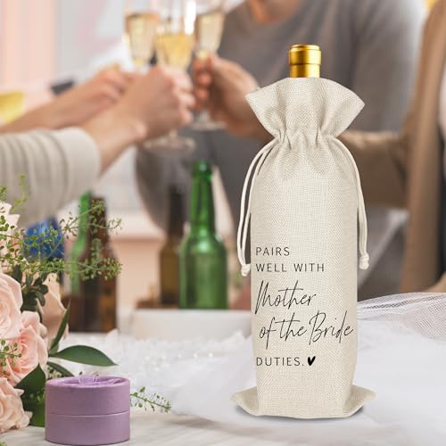 Mother of the Bride Wine Gift Bag Reusable Cotton Linen Burlap