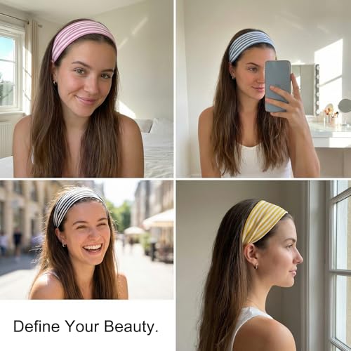 Mabor 4-Pack Striped Workout Headbands for Women Non-Slip Wide Hair Bands
