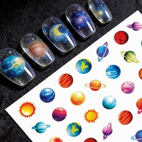IDDFEVE Galaxy Planet Nail Stickers Self-Adhesive Celestial Space Art Decals 2 Sheets