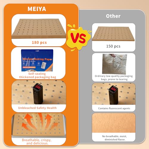 MEIYA Disposable Air Fryer Liners, 9x11 Inch Parchment Paper, 180 Pack