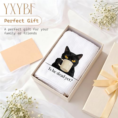 YXYBF Is He Dead Yet? Funny Black Cat Kitchen Hand Towel 16x24 Inches - Cat Lover Gift