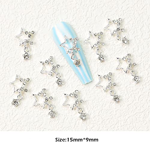 Kachimoo 3D Star Nail Charms, 20-Piece Rhinestone Alloy Nail Art Jewels