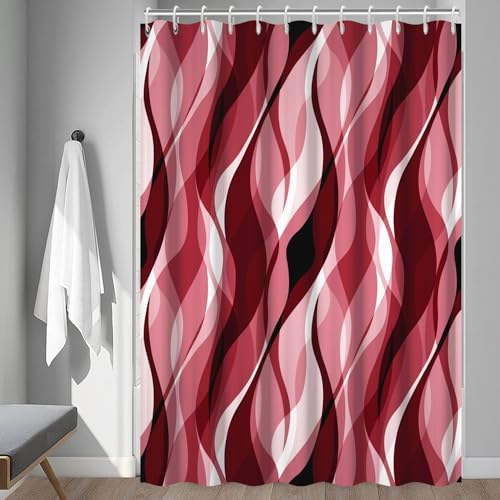 Red and Black Striped Shower Curtain - Waterproof Polyester 72x72 Inch
