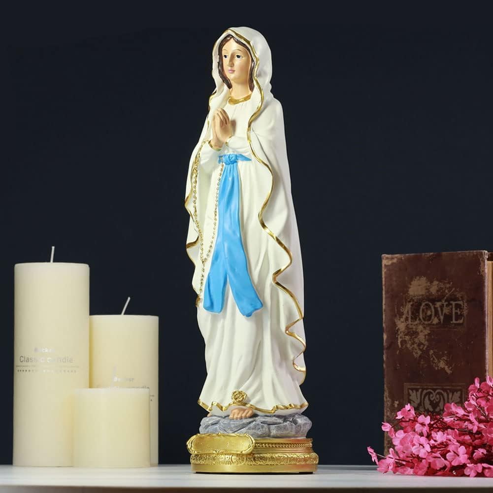 QIANLING 12-Inch Lourdes Virgin Mary Statue - Hand-Painted Catholic Figurine for Home Decor & Prayer Room