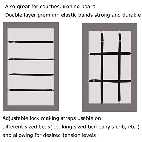 Adjustable Bed Sheet Clips - 4 Pack Mattress Holder Straps (White)