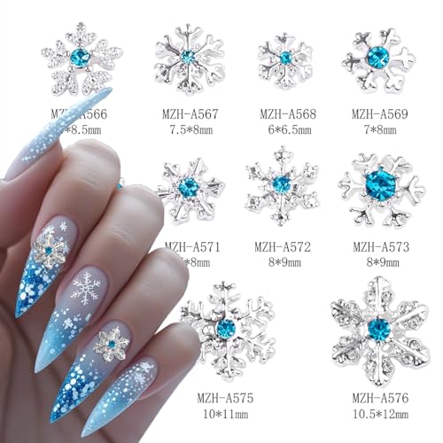 22Pcs Blue Snowflake Nail Charms 3D Alloy Rhinestones for Holiday DIY Nail Art