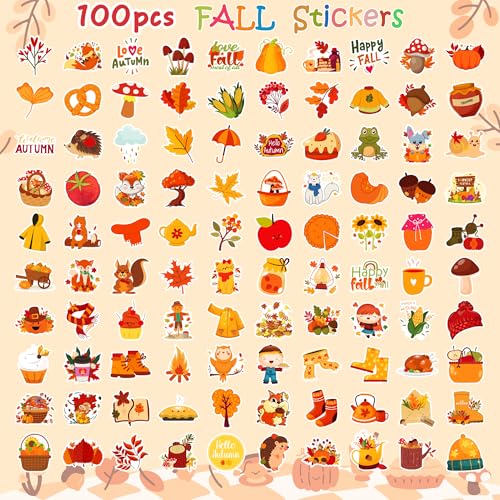 100 PCS Fall Stickers for Kids - Autumn Vinyl Crafts & Decor
