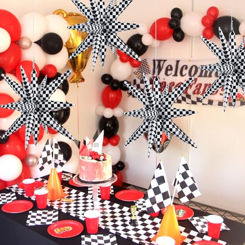 TONIFUL 22 Inch Checkered Star Balloons - 4 Pack Party Decor