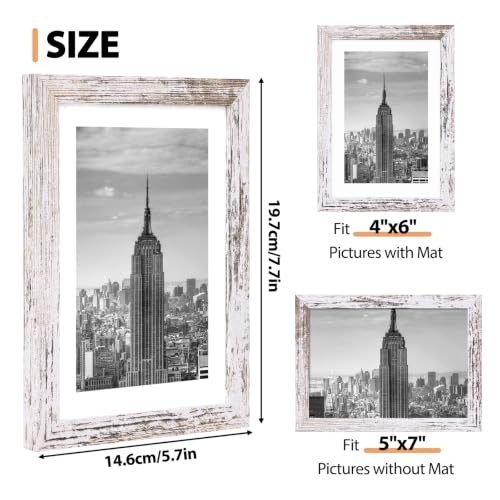 Fixwal 5x7 Distressed White Picture Frame - MDF with Plexiglass