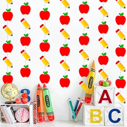 Back to School Paper Garland - Apple and Pencil Classroom Banner (6PCS)