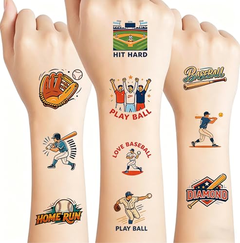 Baseball Temporary Tattoos for Kids Sports Party Favors 10 Sheets