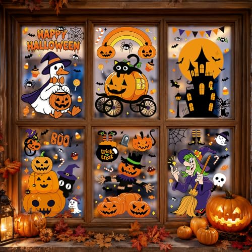 8 Sheets Halloween Window Clings Decor - Spooky Ghosts, Pumpkins & Bats