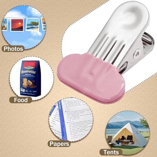 PHITUODA 12-Pack Pink Chip Bag Clips, 1.5-Inch Stainless Steel Food Clips