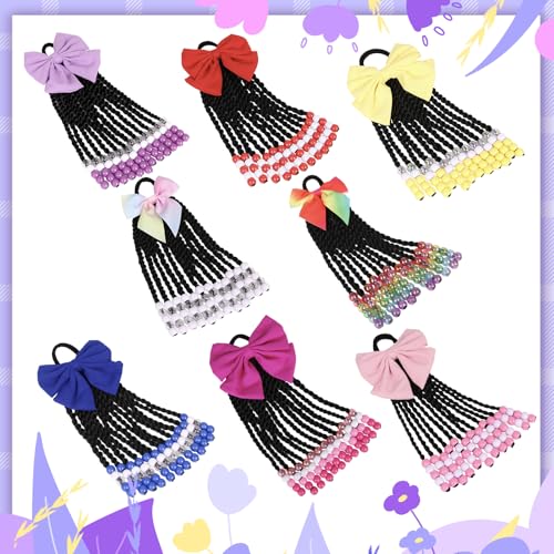 Synthetic Braided Ponytail Extension with Beads and Bows - Pink