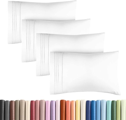 King Standard Pillow Cases - Soft Hotel Quality Covers for Comfy Bedding | Set of 4, Machine Washable, White
