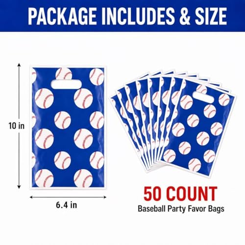 Baseball Goodie Bags - 50 Pack Treat Bags with Handles for Parties