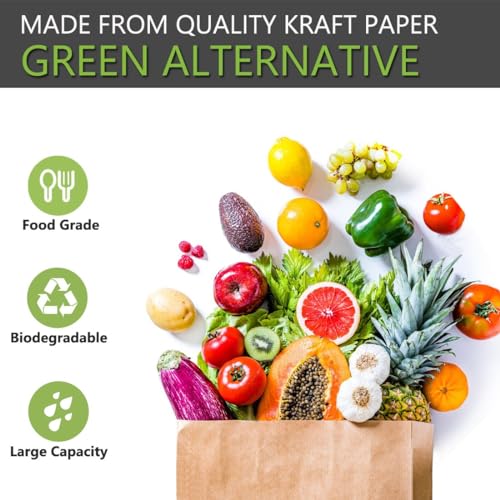 15 Pack Medium Kraft Paper Grocery Bags 12.9x5.5x9.8 inch, Eco-Friendly, 52LB Capacity