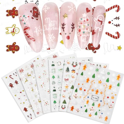 KELHOMECL 6 Sheets Christmas Nail Art Stickers 3D Self-Adhesive Winter Holiday Decals