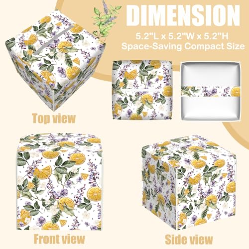 Square Leather Tissue Box Cover - Orange Fruits & Lavender Floral Print