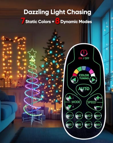 Outdoor Double Spiral Christmas Tree Light RGB+IC 3FT with Remote Control
