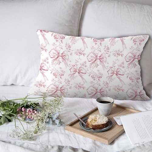 Exqcom Coquette Pink Chinoiserie Bow Floral Flannel Lumbar Pillow Cover 12x20