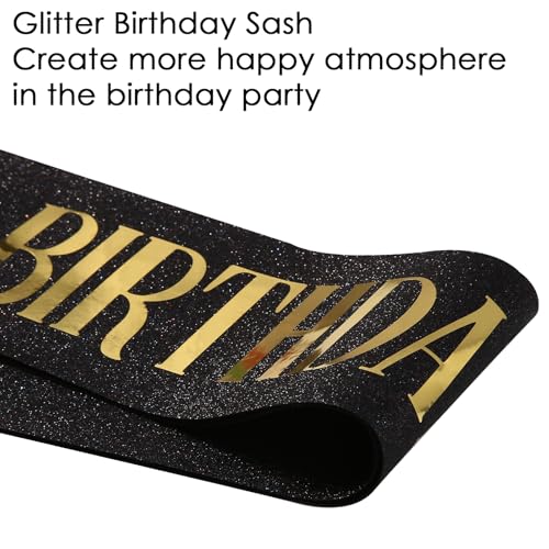 Black Glitter Birthday Baddie Sash with Gold Foil - Party Accessory