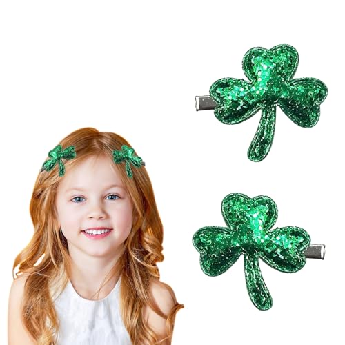 St. Patrick's Day Sequined Shamrock Hair Clips - Irish Green Clover Barrettes